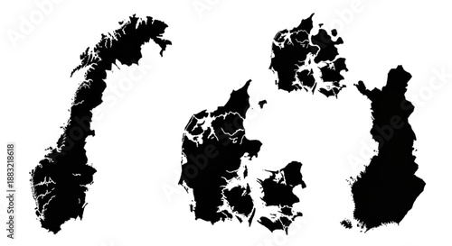 Black silhouette map of Norway and surrounding regions  