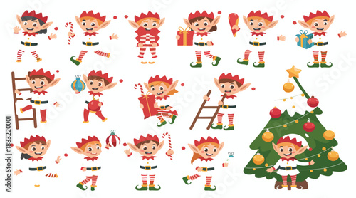 Festive Christmas Elf Characters Set – Various Poses and Holiday Activities