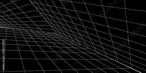 Vector perspective grid. Detailed lines forming an abstract background. Ultra wide illustration.
