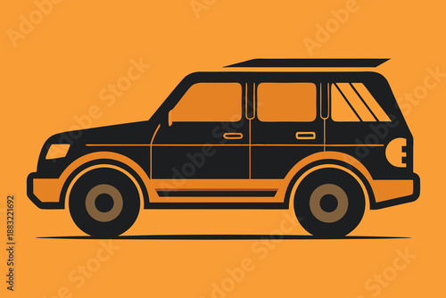Black suv side view minimalist design orange background