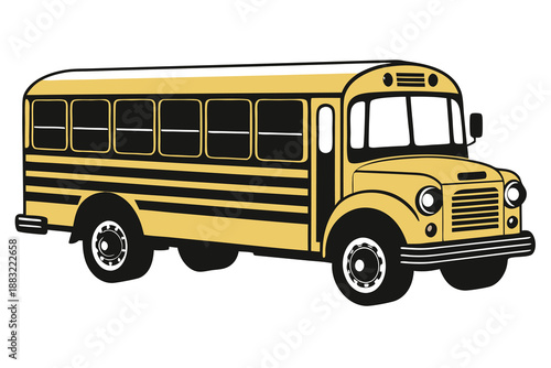 Classic yellow school bus transportation vehicle icon illustration