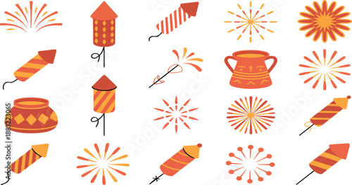 Colorful Fireworks and Firecrackers Collection – Rockets, Sparklers, and Diyas for Festivals