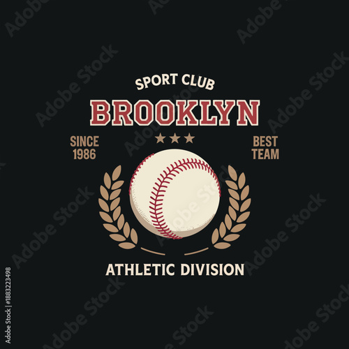 Vintage baseball sport emblem for brooklyn athletic division established since 1986