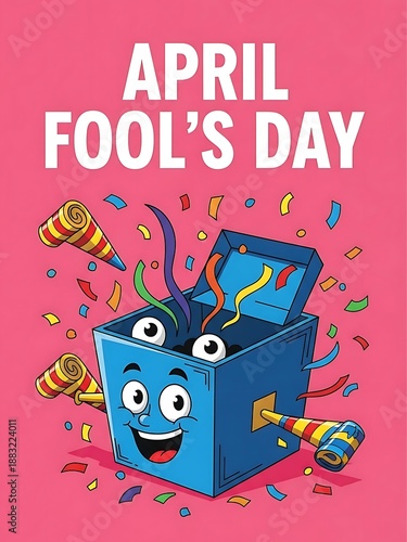 April fool's day cartoon image with smiling treasure box