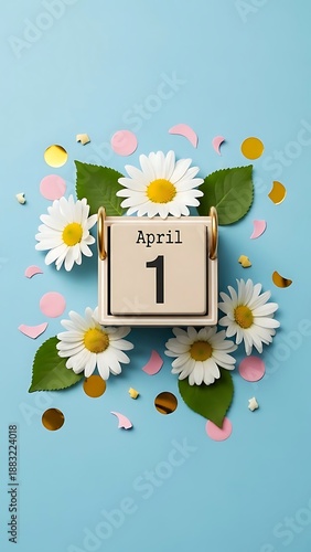 April 1st floral calendar page with daisies and petals