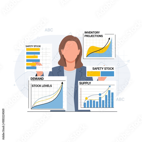 Professional analyst presents complex inventory projections and stock level data visualizations during a crucial supply chain management review meeting.