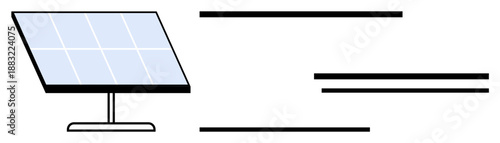 Solar panel on a stand with clean design and horizontal lines. Ideal for sustainability, renewable energy, eco-friendly themes, green technology, solar power, energy efficiency, simple flat metaphor