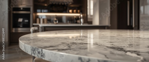 Luxury kitchen showcasing a marble surface and soft-focused background