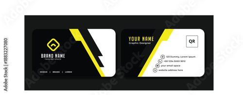 3D illustration of an isolated yellow and black electric power supply battery charger concept featuring a metallic periodic atom symbol design element for an airport business card design 