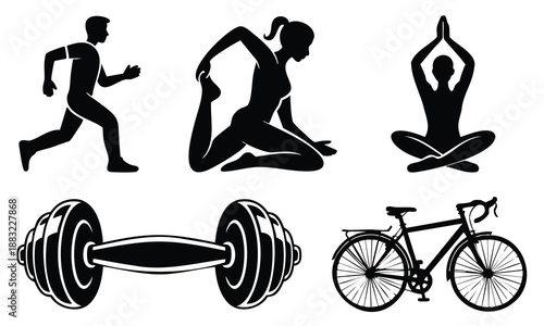 Set bundle world health day silhouette fitness activity running yoga weightlifting
