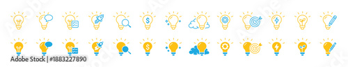 Creative Idea Light Bulb Icon Set. Innovation & Startup Symbols. Brainstorming, Strategy, Business Solution, Vector Illustration .
