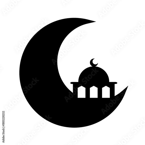 Ramadhan Islamic Mosque Black and White Icon Vector