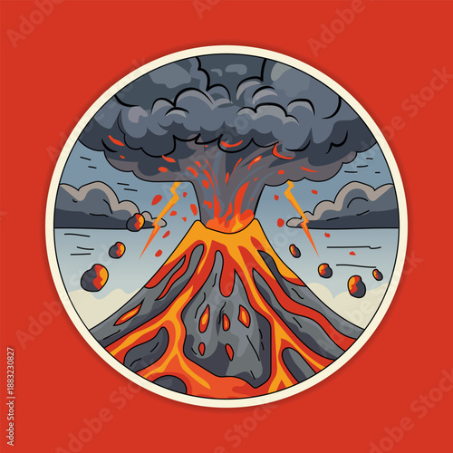 Illustration of volcano erupting, lava, natural disaster eruption vector.