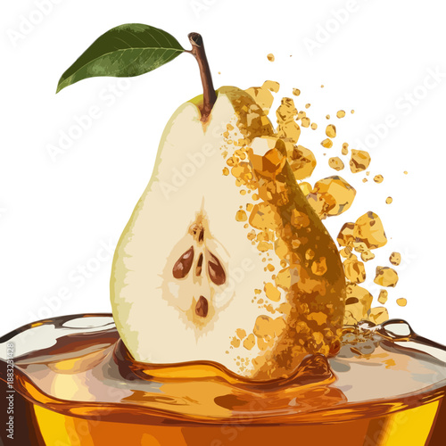 Pear immersed in golden honey isolated on white background, Vector, illustration