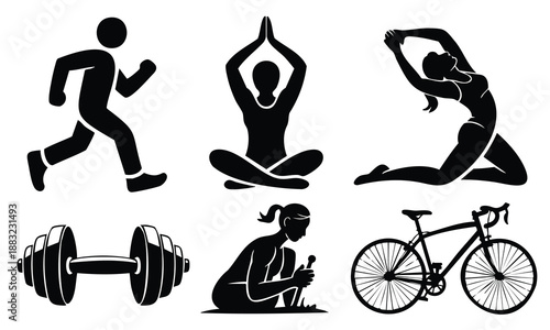 Set bundle world health day silhouette of sports and fitness icons