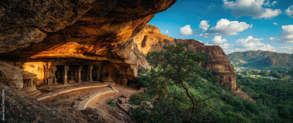 Fototapeta premium Karnataka, India: Ancient Rock-Cut Cave of Badami