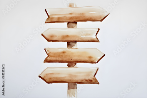 Directional Compass: A rustic wooden signpost with multiple arrow directs pointing in diverse ways, against a muted background, symbolizing choice and direction.