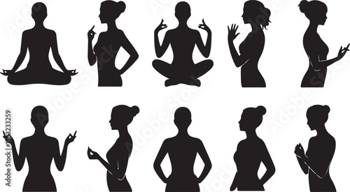 Set of Yoga Poses and Meditation Silhouettes for Women woman