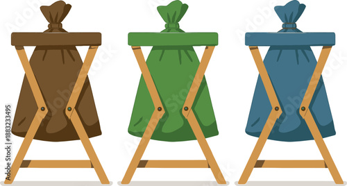 Three Trash Bins with Bags