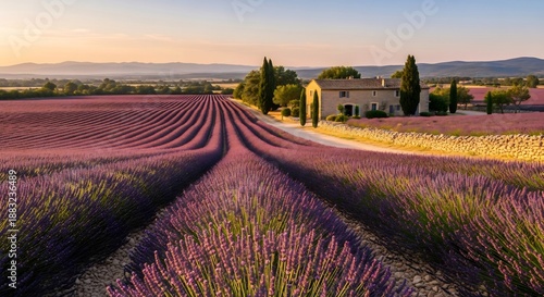 Valensole Lavender Fields at Golden Hour — Panoramic Provencal Landscape, France