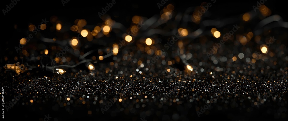 Fototapeta premium Old lights and dark glitter background in black and gold tones, out of focus