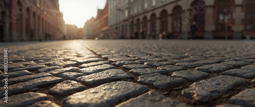 Sunlit granite road in an urban setting