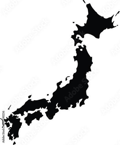 Map outline of japan displaying the country's unique geographical shape
