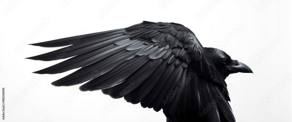 Obraz premium Black Crow Wing in Close-up and Isolated