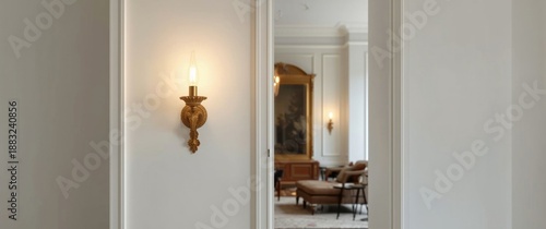 Artistic vintage wall light background featuring gold elements and house-inspired design