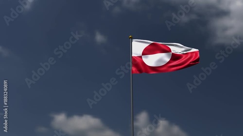 greenland flag waving denmark country national blue sky cloudy white color copy space background conflict war arctic americaus usa politic government international tension greenland denmark america us