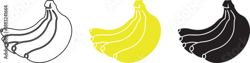 Illustrated Banana Bunches in Line Art Color and Silhouette Styles