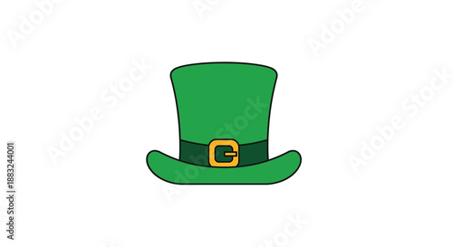 A green top hat with a gold buckle on a white background