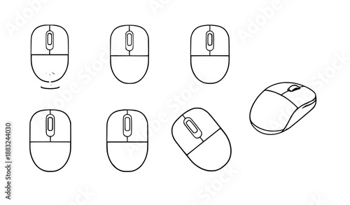 Minimal Flat Vector Computer Mouse Icons Showing Left, Right, and Scroll Actions