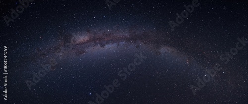 Wide-angle view of the Milky Way galaxy showing stars and space dust in the universe, long exposure photograph, high resolution with grain