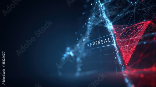 Abstract Digital Representation of Reversal concept in a digital world with network lines and triangles. ..Created with Generative AI, not depicting real subjects.