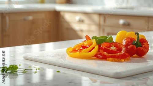 Colored peppers sliced for ...