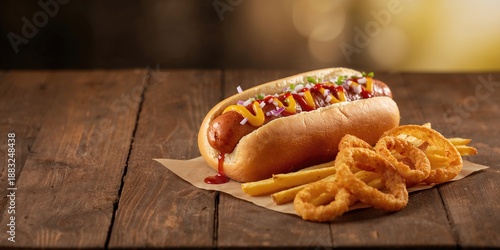 Hot dog with ketchup mustar...