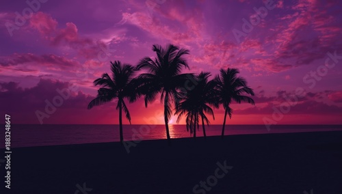 Sunset scene with palm tree...