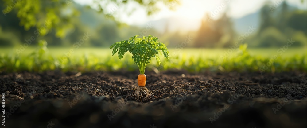 Naklejka premium Isolated carrot plant in ground, carrot within soil