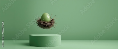 Bird nest and green egg fly...