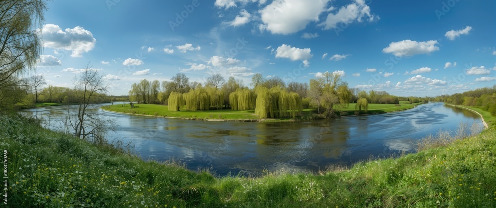 Fototapeta premium Beautiful spring landscape on the Zbruch River at the Ternopil and Khmelnytsky regions border