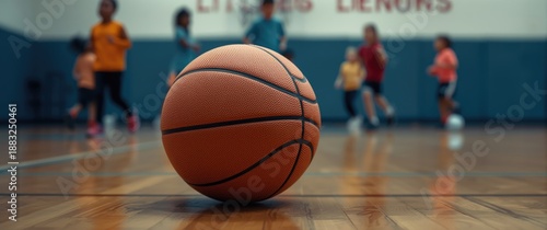 Basketball close-up on gym ...