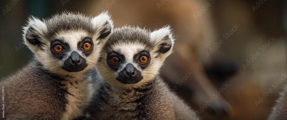 Fototapeta premium Two Ring Tailed Lemurs from Madagascar in Close View