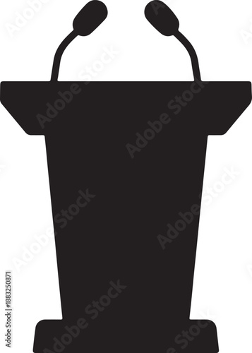 podium with two microphones ready for a presentation silhouette vector illustration