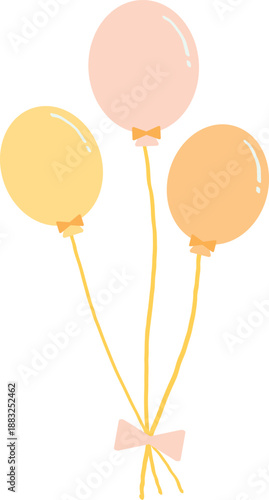 Cute Simple Illustration of Pastel Balloons with Ribbon