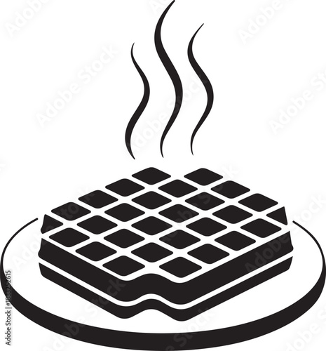Steaming Square Belgian Waffle on a Plate Breakfast Icon Silhouette