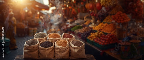 Bags of tea and spices disp...