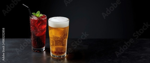 Dark table with two glasses...