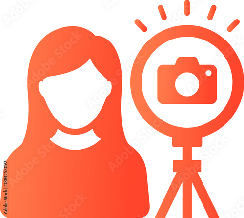 Red orange gradient female influencer icon with ring light for live stream