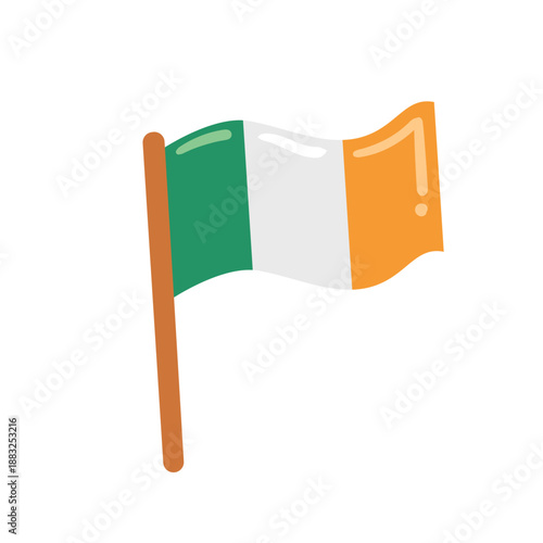 Irish flag illustration in bright flat style. Perfect for Saint Patricks Day designs, posters, educational projects and festive decorations.